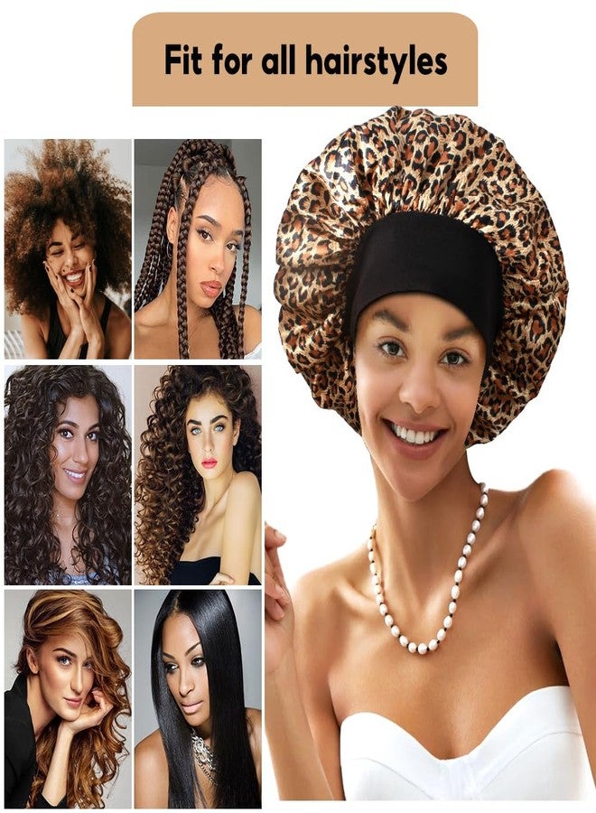 Heniho 3+3 Large Satin Bonnets with Scrunchies for Women, Wide Band Hair Bonnet for Sleeping Braids Curly Hair, F - Image 4